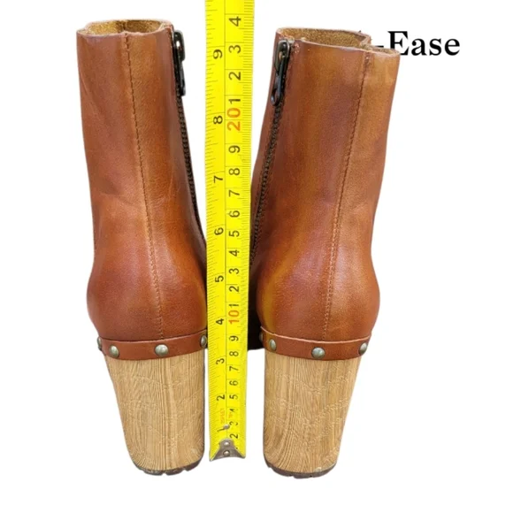 Kork Ease Deegan Brown Leather Platform Stud High Wood Heel Ankle Boot Women 8 - Picture 9 of 12